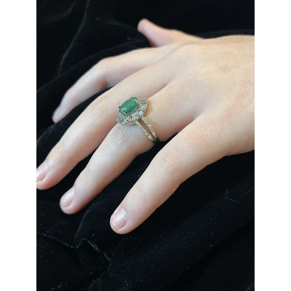 JTV‎ Green Opal 9.25 Sterling Silver Baguettes Zirconia Accent Ring Size 5